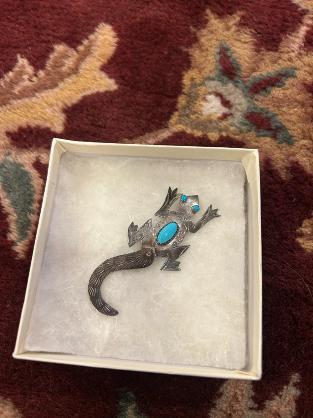 Navajo Sterling Silver Lizard Brooch with Turquoise Stones Frank Yazzie - Picture 6 of 11
